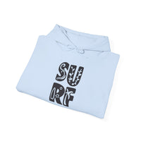 Gildan 18500 | Unisex "SURF" Graphic Hoodie – Retro Typography Design – Premium Soft Fleece Coastal Pullover