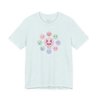 Bella+Canvas3001 | Hand-Drawn Emoticon Pattern Tee | Cute Emoji Sticker Repeat Print