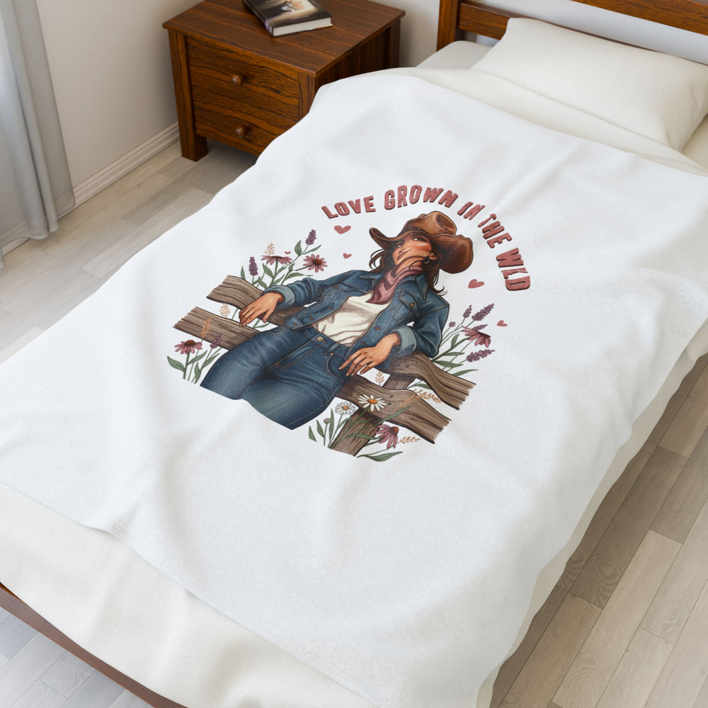 Cowgirl Love Illustration Velveteen Blanket | Western Valentine, Vintage Badge