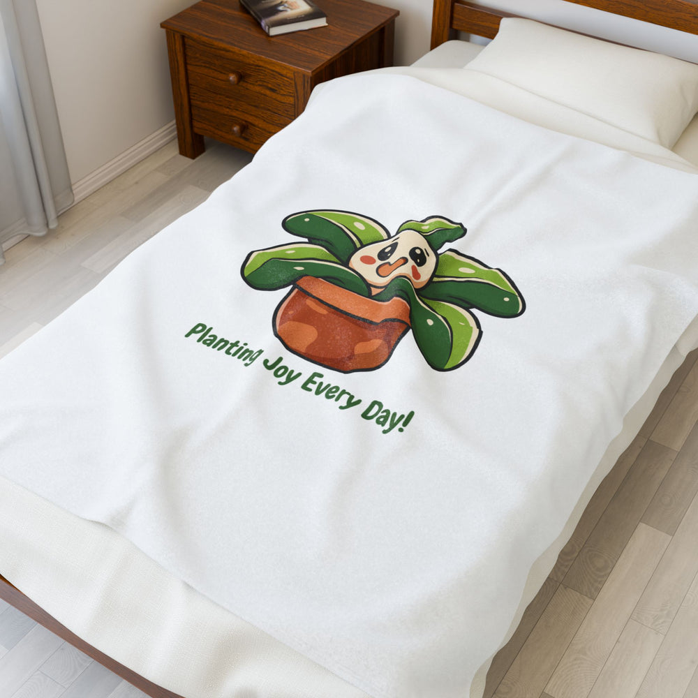 Planting Joy Every Day Blanket | Plant Parent Humor, Sage Cream Botanical Doodle