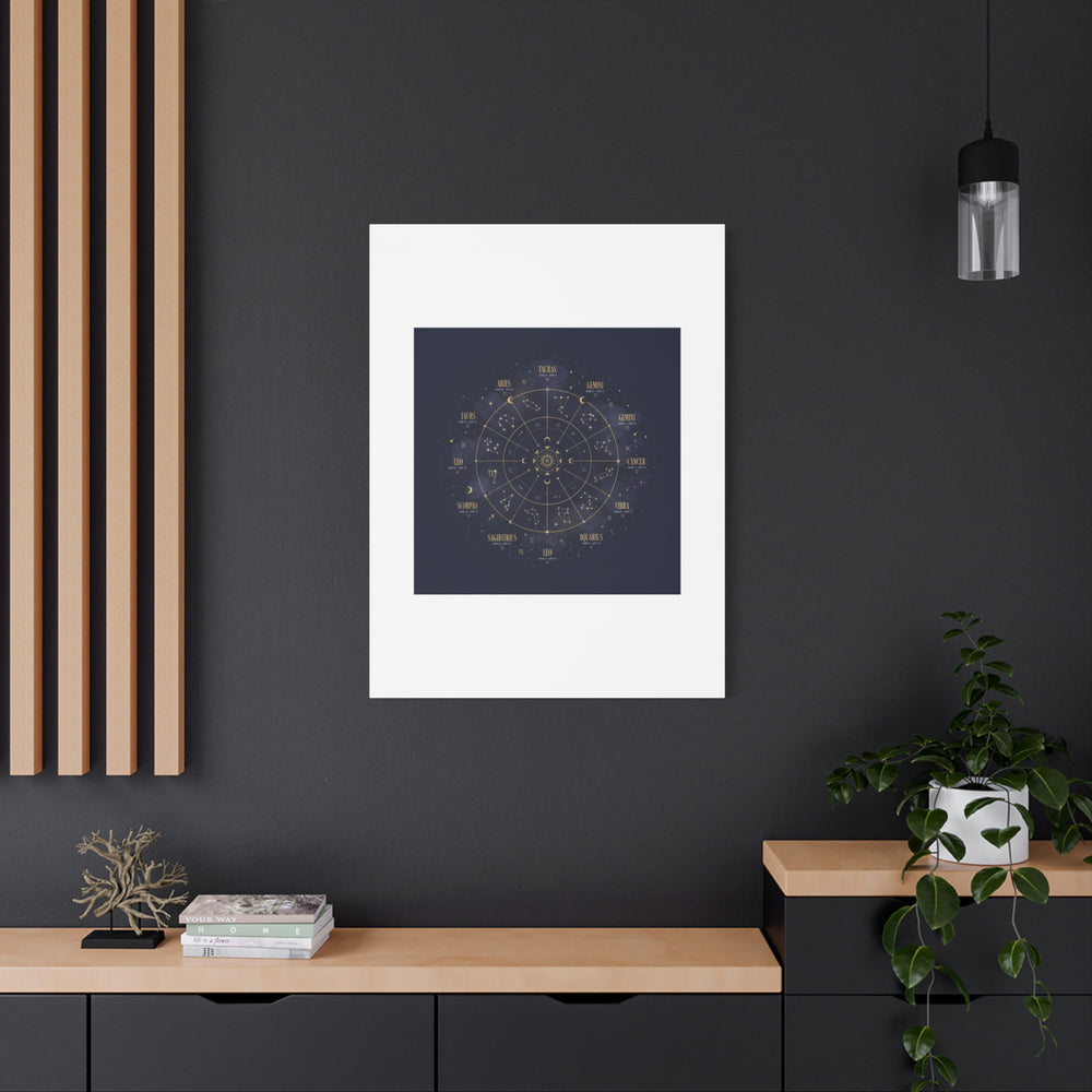 Gold Zodiac Wheel Canvas | Astrology Constellation Art, Cosmic Wall Print