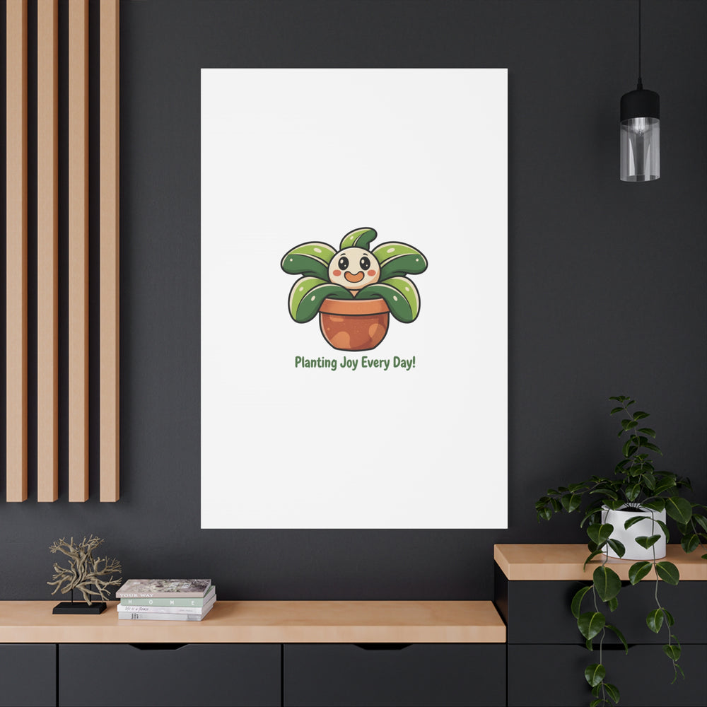 Planting Joy Every Day Canvas | Plant Parent Pun, Sage Cream Botanical Art