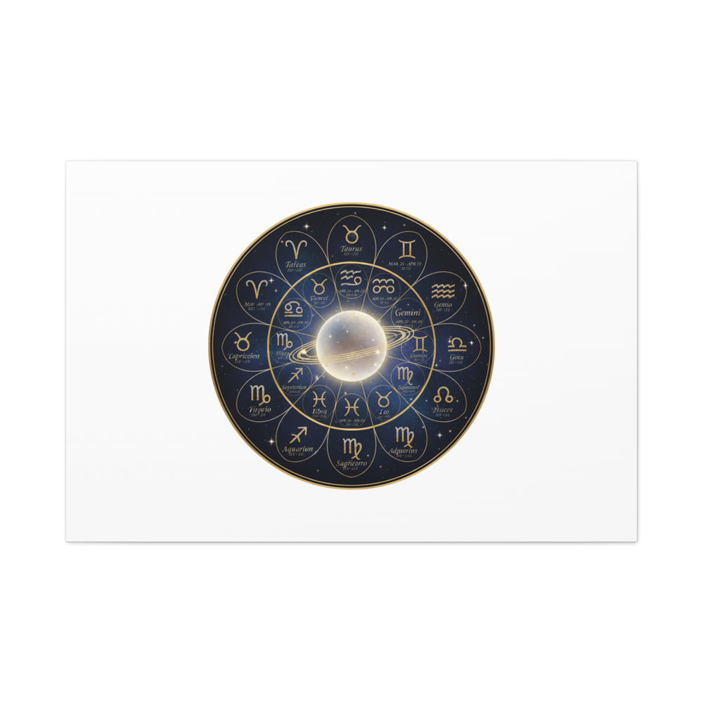 Zodiac Constellation Wheel Canvas, Astrology Art Print | Gold Foil Galaxy