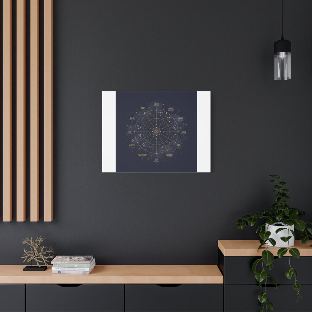Gold Zodiac Wheel Canvas | Astrology Constellation Art, Cosmic Wall Print