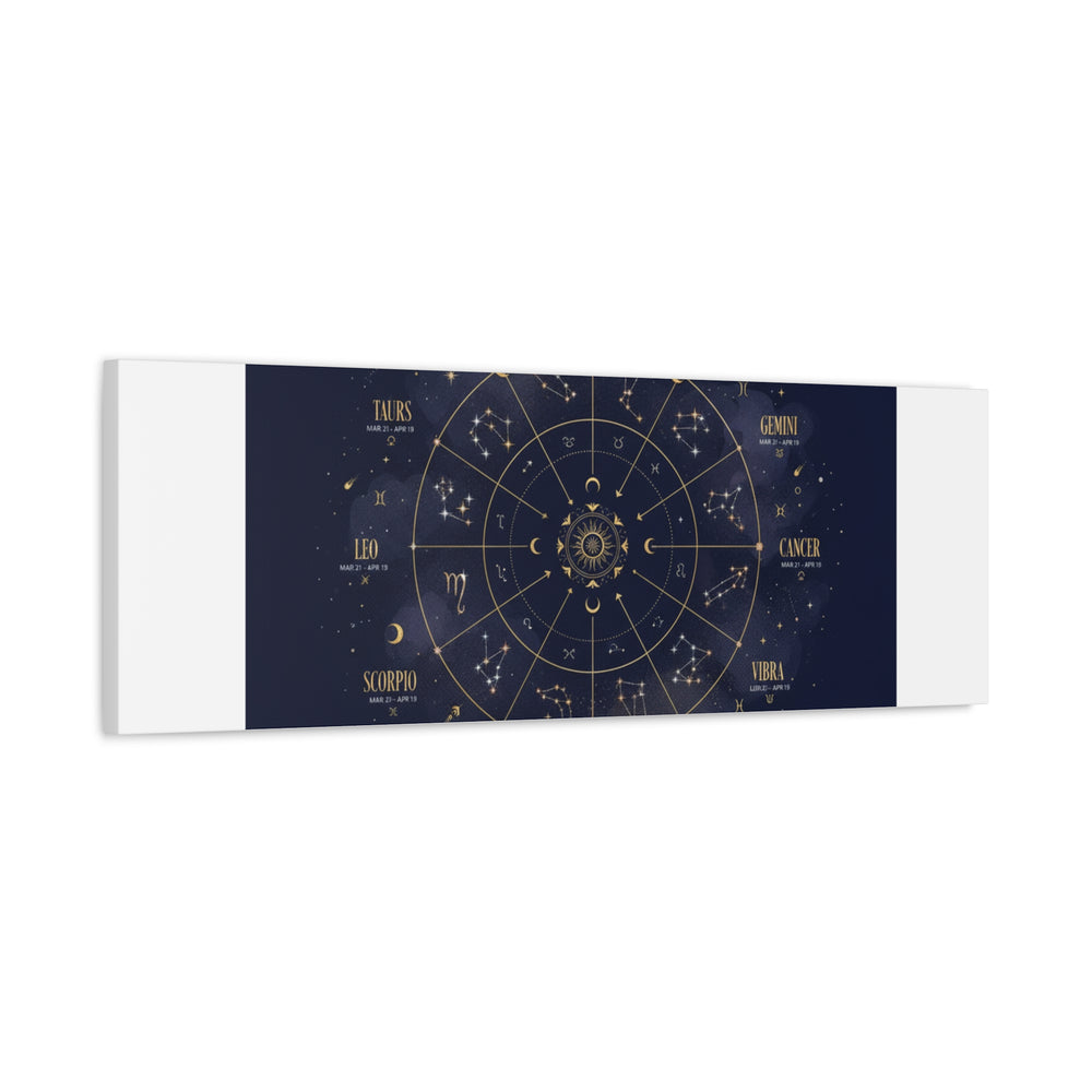 Gold Zodiac Wheel Canvas | Astrology Constellation Art, Cosmic Wall Print