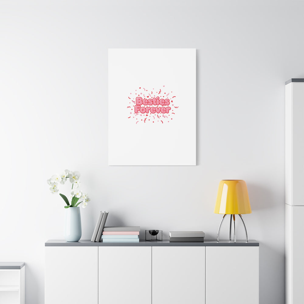 Besties Forever Canvas | Galentine’s Friendship Wall Art, Pink Confetti