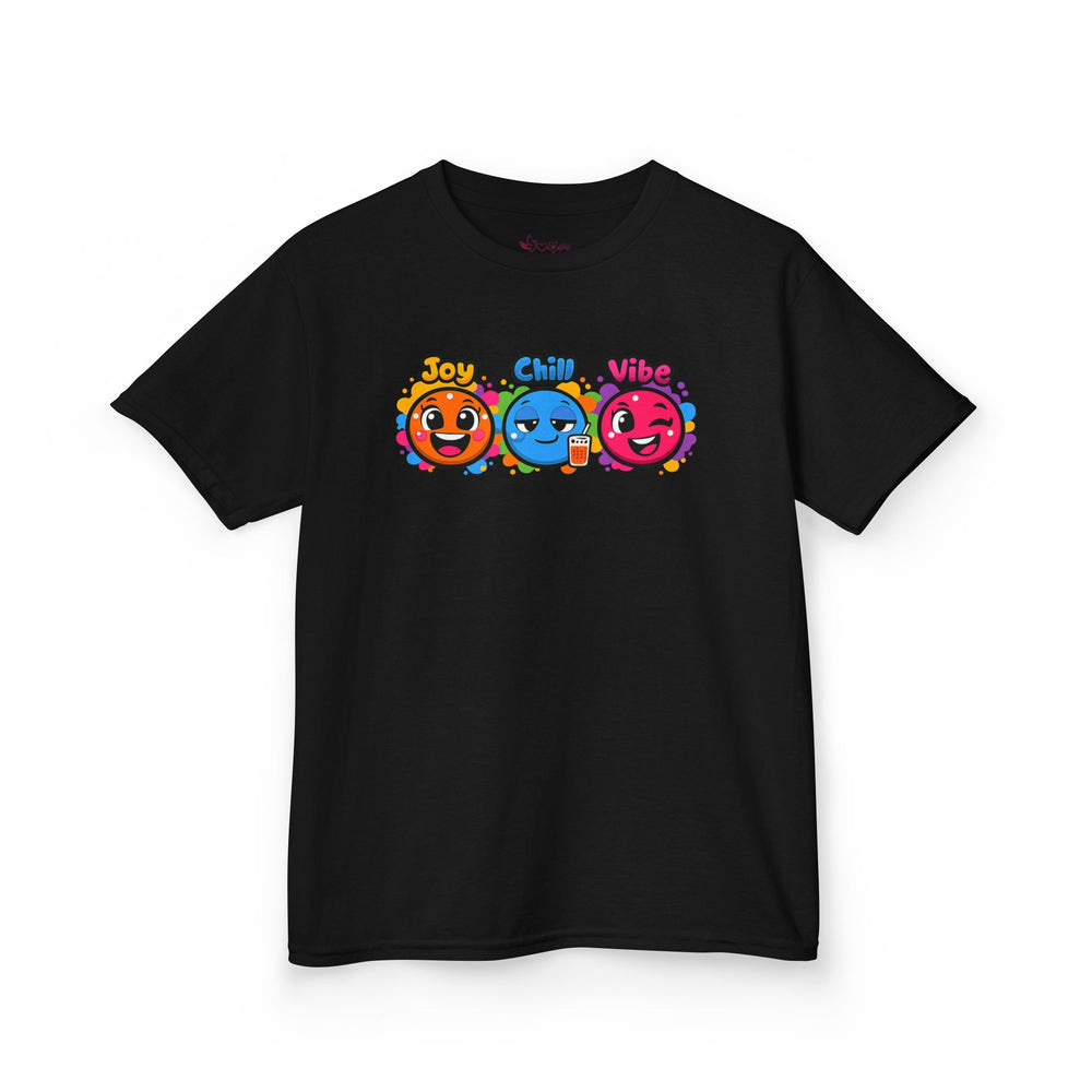Gildan 5000B | Kids' "Joy, Chill, Vibe" Trio Graphic Tee | Kids Tee — Joy Chill Vibe Emoji Trio Graphic T-Shirt