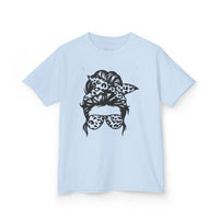 Gildan 5000B | Kids' Messy Bun Leopard Print T-Shirt | Trendy Cheetah Print Toddler & Youth Tee