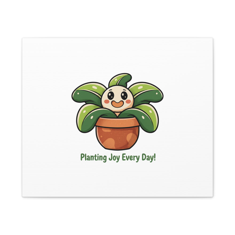 Planting Joy Every Day Canvas | Plant Parent Pun, Sage Cream Botanical Art