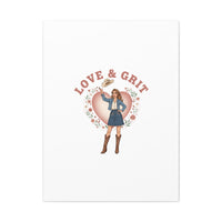 Love & Grit Canvas, Western Valentine Cowgirl Heart Poster | Cowboy Valentine