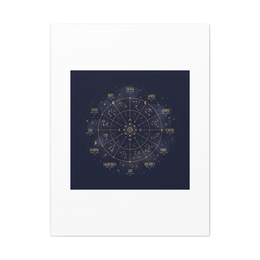Gold Zodiac Wheel Canvas | Astrology Constellation Art, Cosmic Wall Print