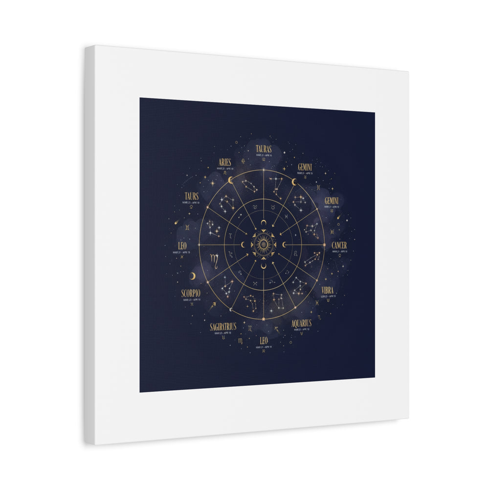 Gold Zodiac Wheel Canvas | Astrology Constellation Art, Cosmic Wall Print