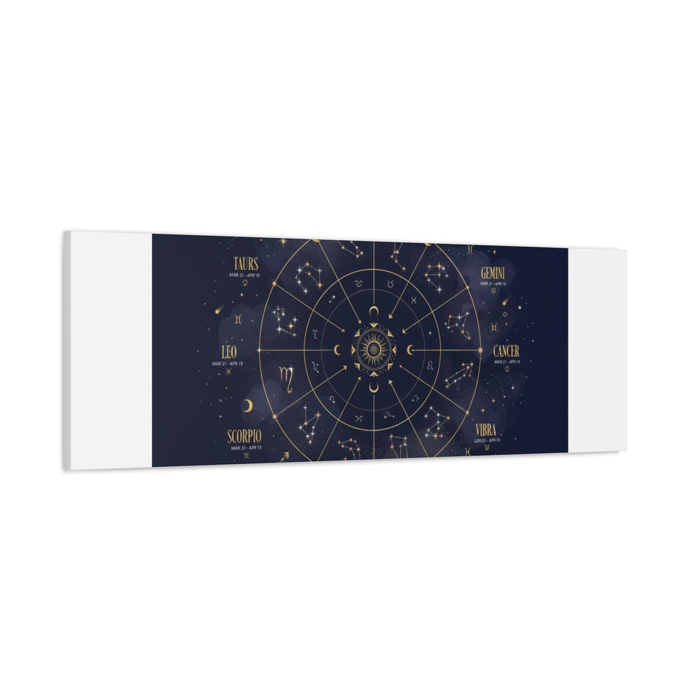 Gold Zodiac Wheel Canvas | Astrology Constellation Art, Cosmic Wall Print