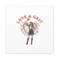 Love & Grit Canvas, Western Valentine Cowgirl Heart Poster | Cowboy Valentine