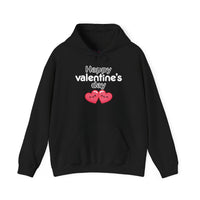 Unisex Happy Valentine’s Day Hoodie – Modern Pink Script Graphic Pullover – Premium Fleece Holiday Sweatshirt