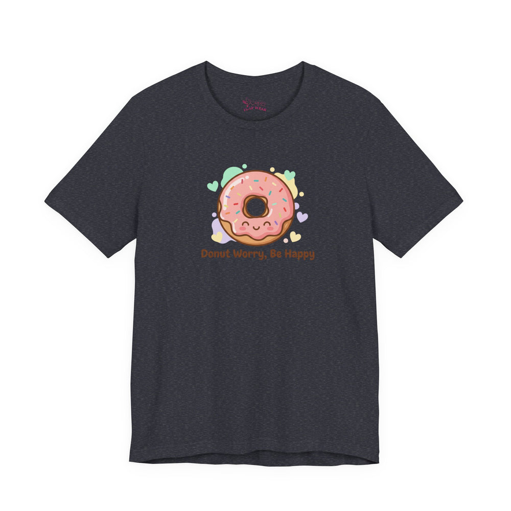 Bella+Canvas3001 | Donut Worry Be Happy Tee | Food Pun Shirt, Cute Snack Cartoon