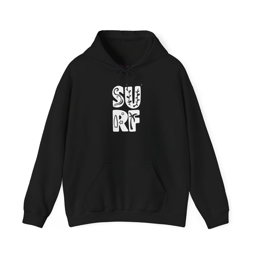 Gildan 18500 | Unisex "SURF" Graphic Hoodie – Retro Typography Design – Premium Soft Fleece Coastal Pullover