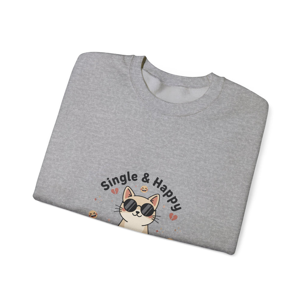 Single & Happy Cat Sweatshirt | Anti‑Valentine, Single Humor