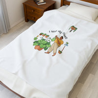 I Wet My Plants Velveteen Blanket | Plant Parent Humor, Sage Cream