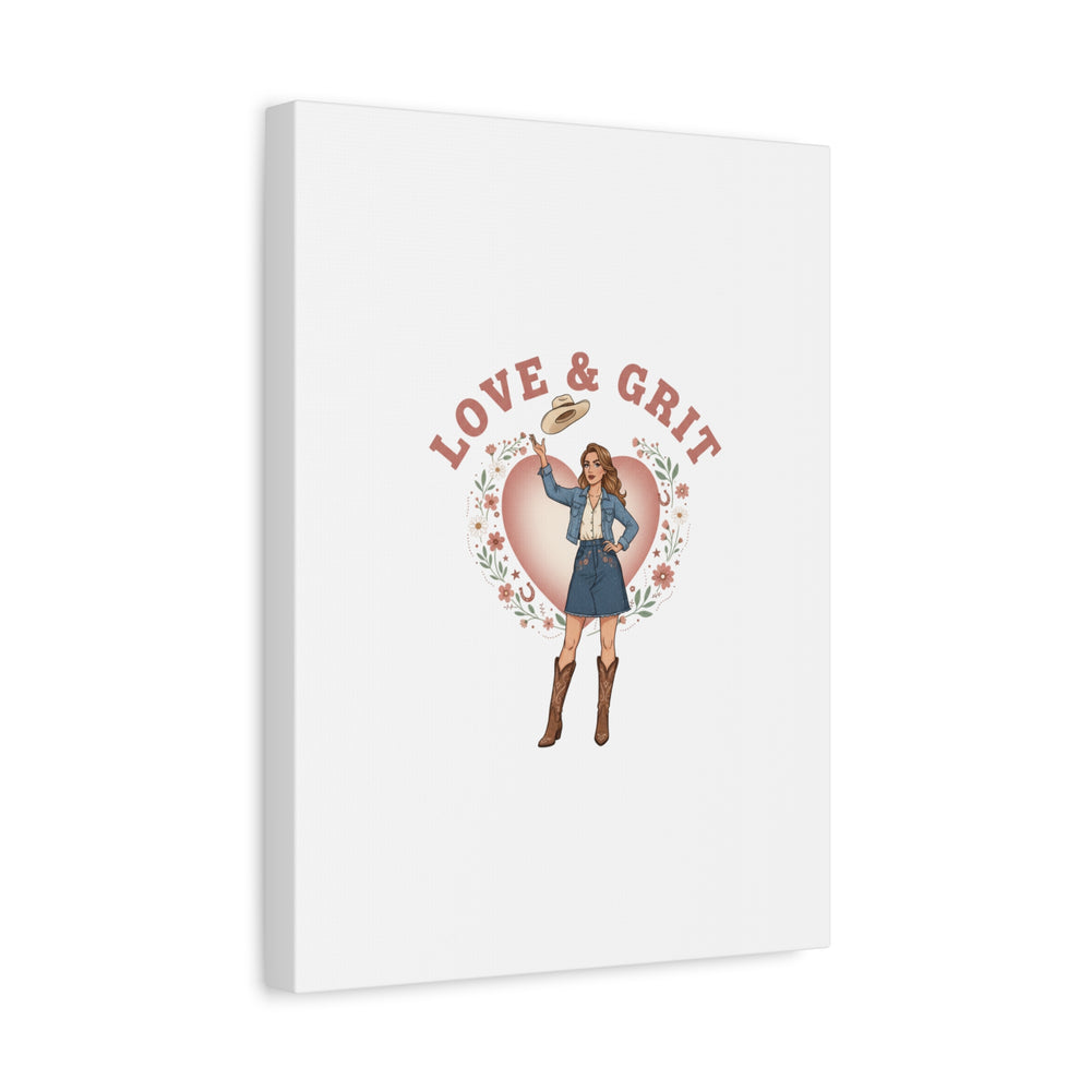 Love & Grit Canvas, Western Valentine Cowgirl Heart Poster | Cowboy Valentine