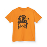 Gildan 5000B | Kids' Messy Bun Leopard Print T-Shirt | Trendy Cheetah Print Toddler & Youth Tee