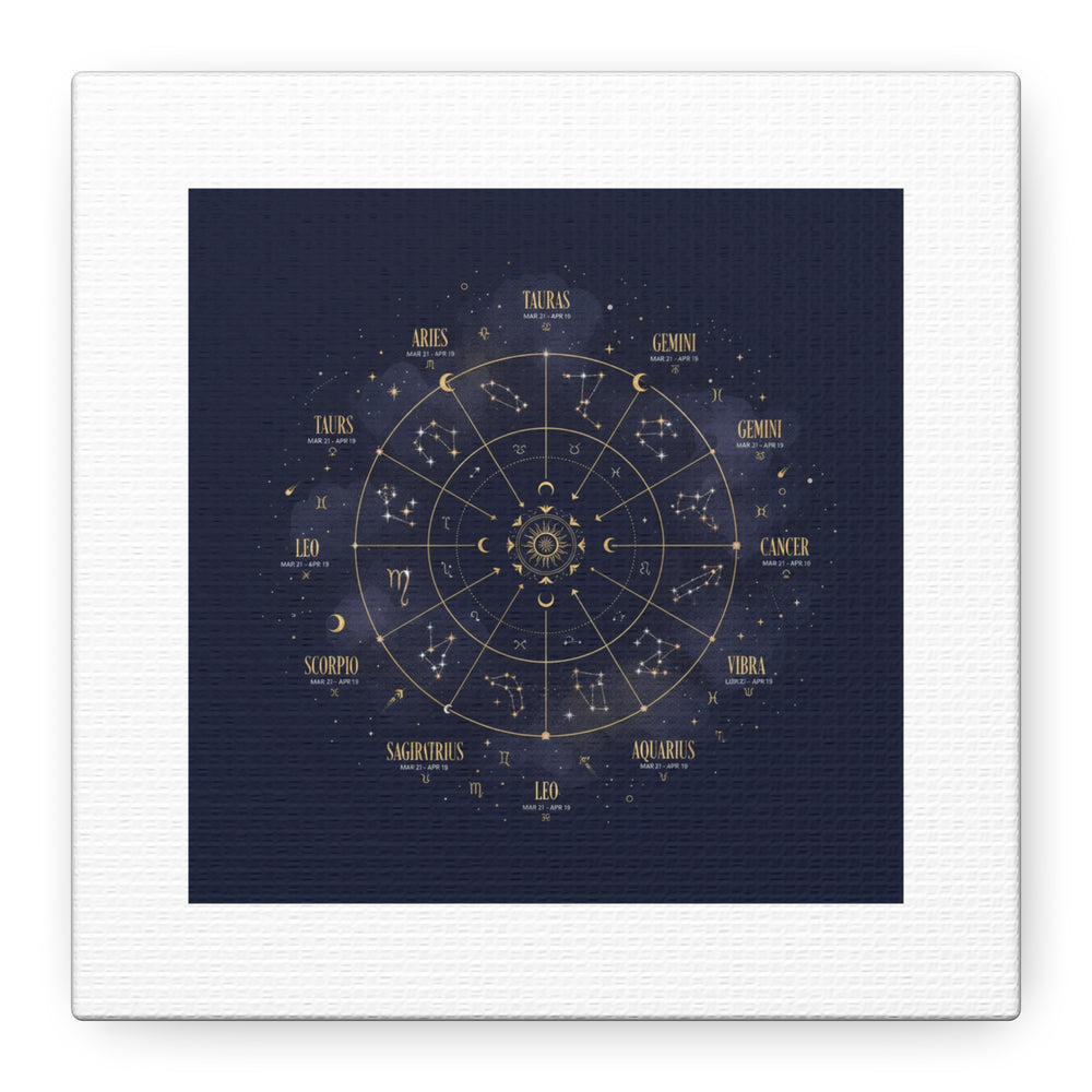 Gold Zodiac Wheel Canvas | Astrology Constellation Art, Cosmic Wall Print