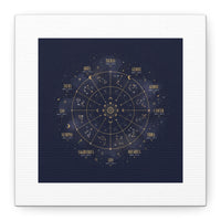 Gold Zodiac Wheel Canvas | Astrology Constellation Art, Cosmic Wall Print