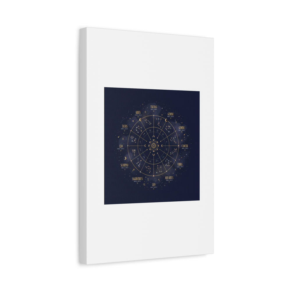 Gold Zodiac Wheel Canvas | Astrology Constellation Art, Cosmic Wall Print