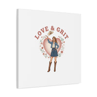 Love & Grit Canvas, Western Valentine Cowgirl Heart Poster | Cowboy Valentine