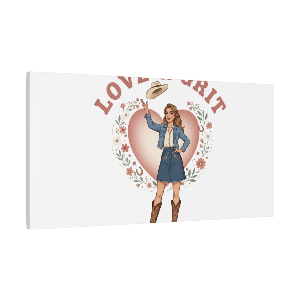 Love & Grit Canvas, Western Valentine Cowgirl Heart Poster | Cowboy Valentine