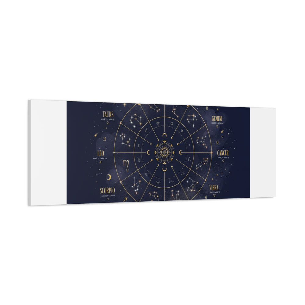 Gold Zodiac Wheel Canvas | Astrology Constellation Art, Cosmic Wall Print