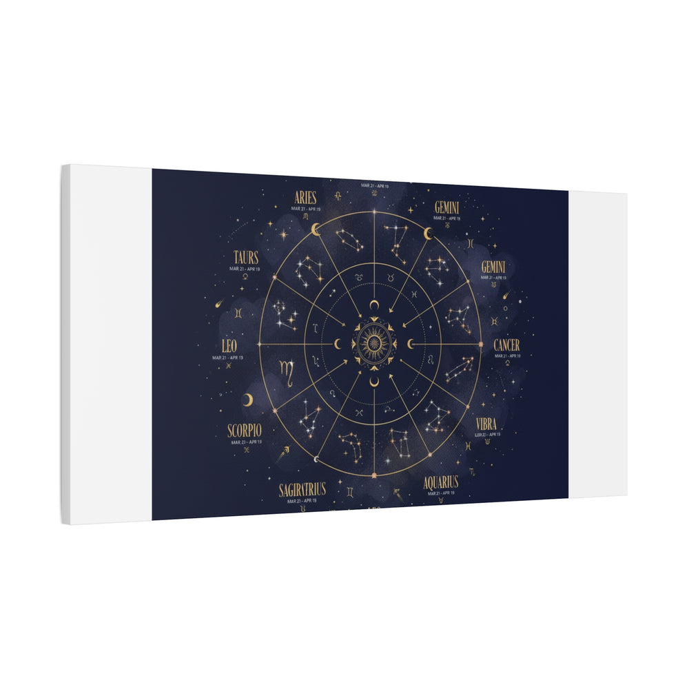 Gold Zodiac Wheel Canvas | Astrology Constellation Art, Cosmic Wall Print