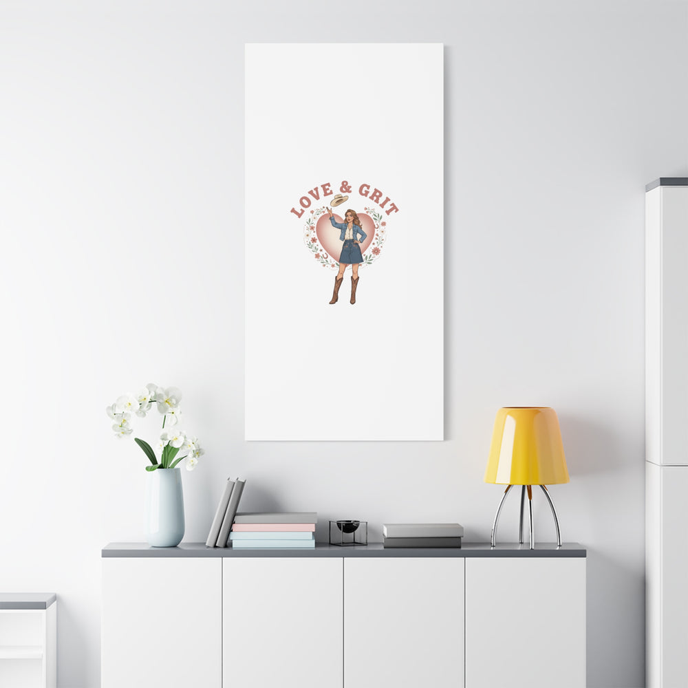 Love & Grit Canvas, Western Valentine Cowgirl Heart Poster | Cowboy Valentine