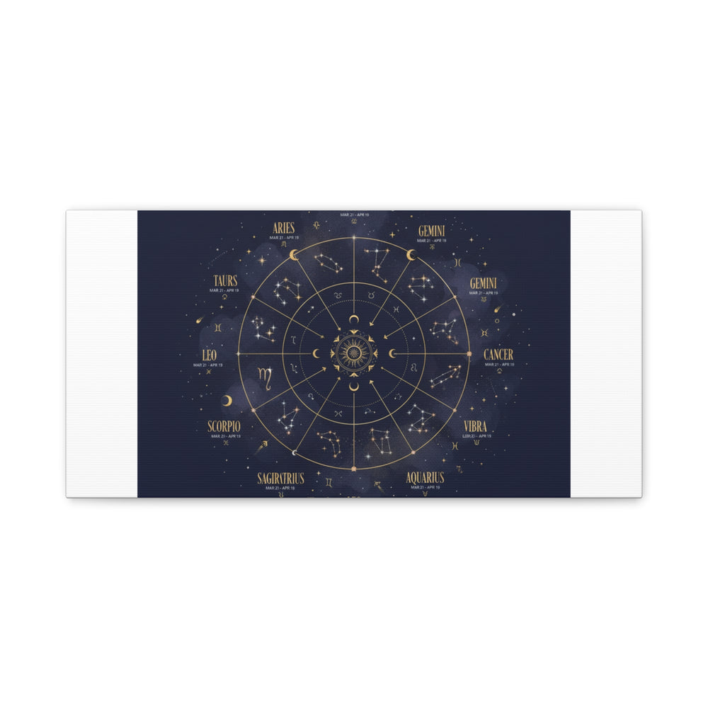Gold Zodiac Wheel Canvas | Astrology Constellation Art, Cosmic Wall Print