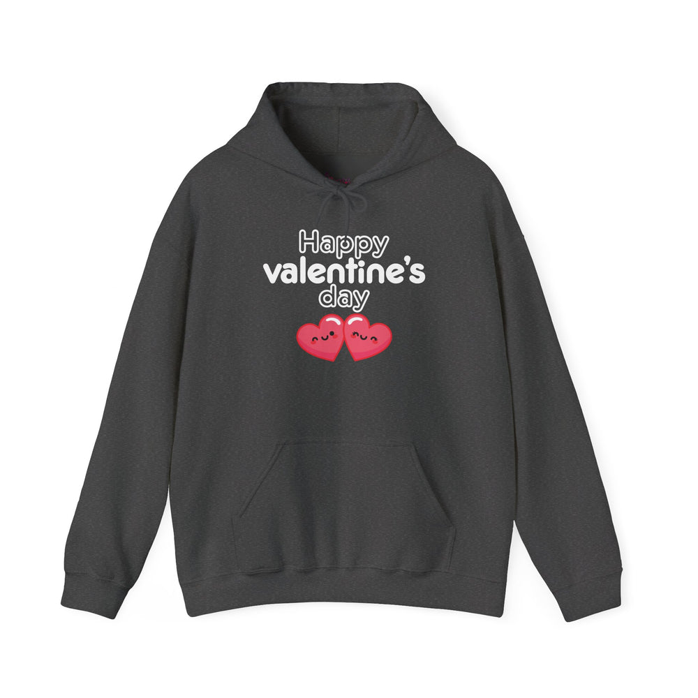 Unisex Happy Valentine’s Day Hoodie – Modern Pink Script Graphic Pullover – Premium Fleece Holiday Sweatshirt