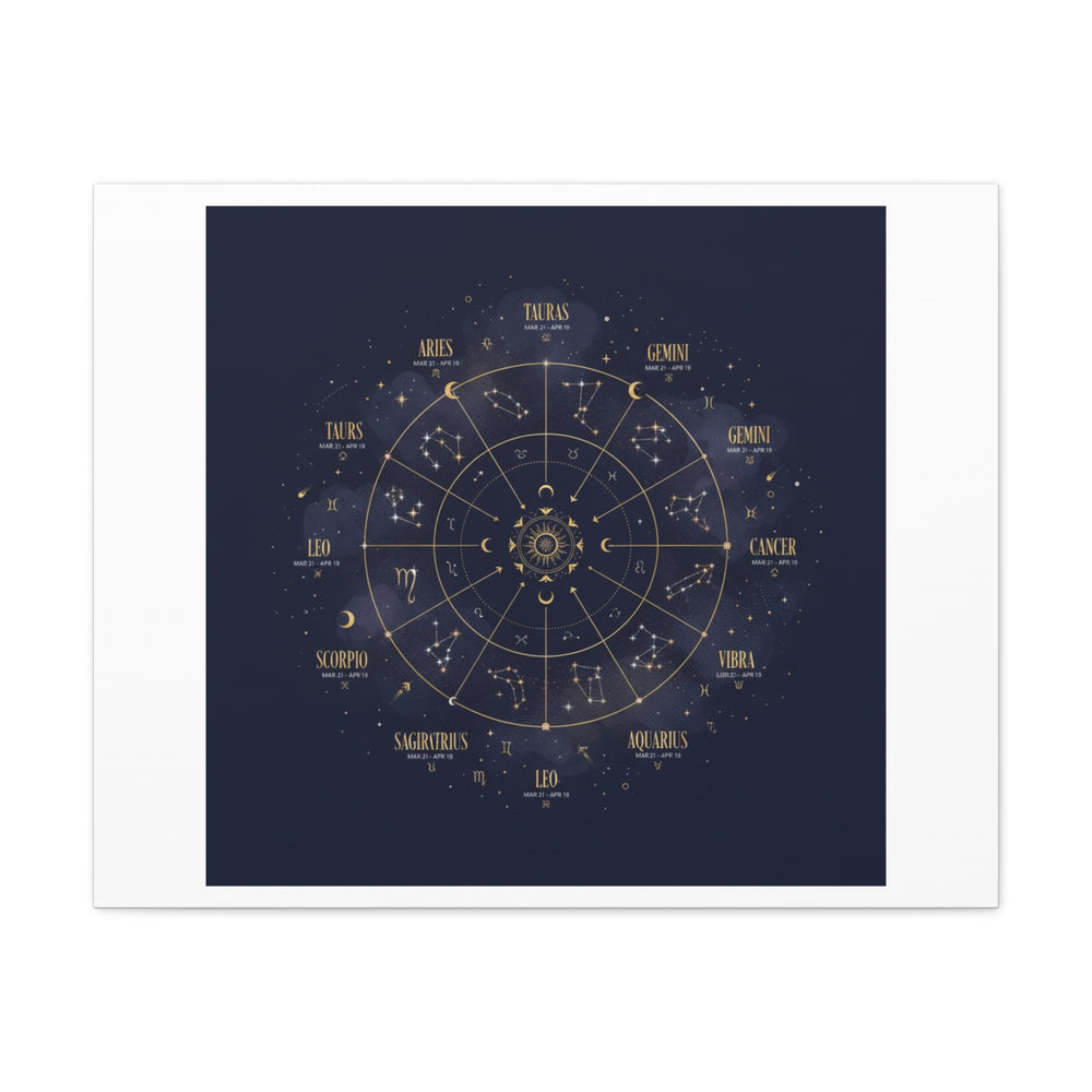 Gold Zodiac Wheel Canvas | Astrology Constellation Art, Cosmic Wall Print