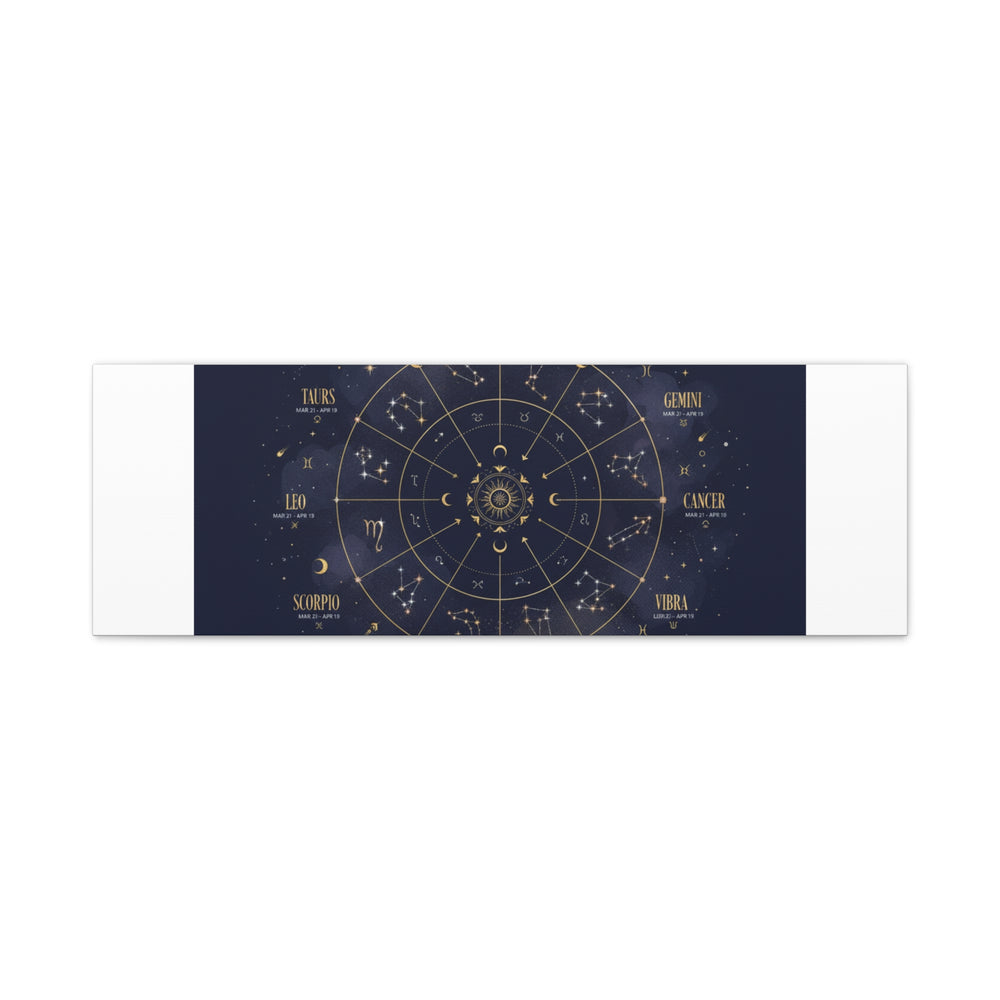 Gold Zodiac Wheel Canvas | Astrology Constellation Art, Cosmic Wall Print