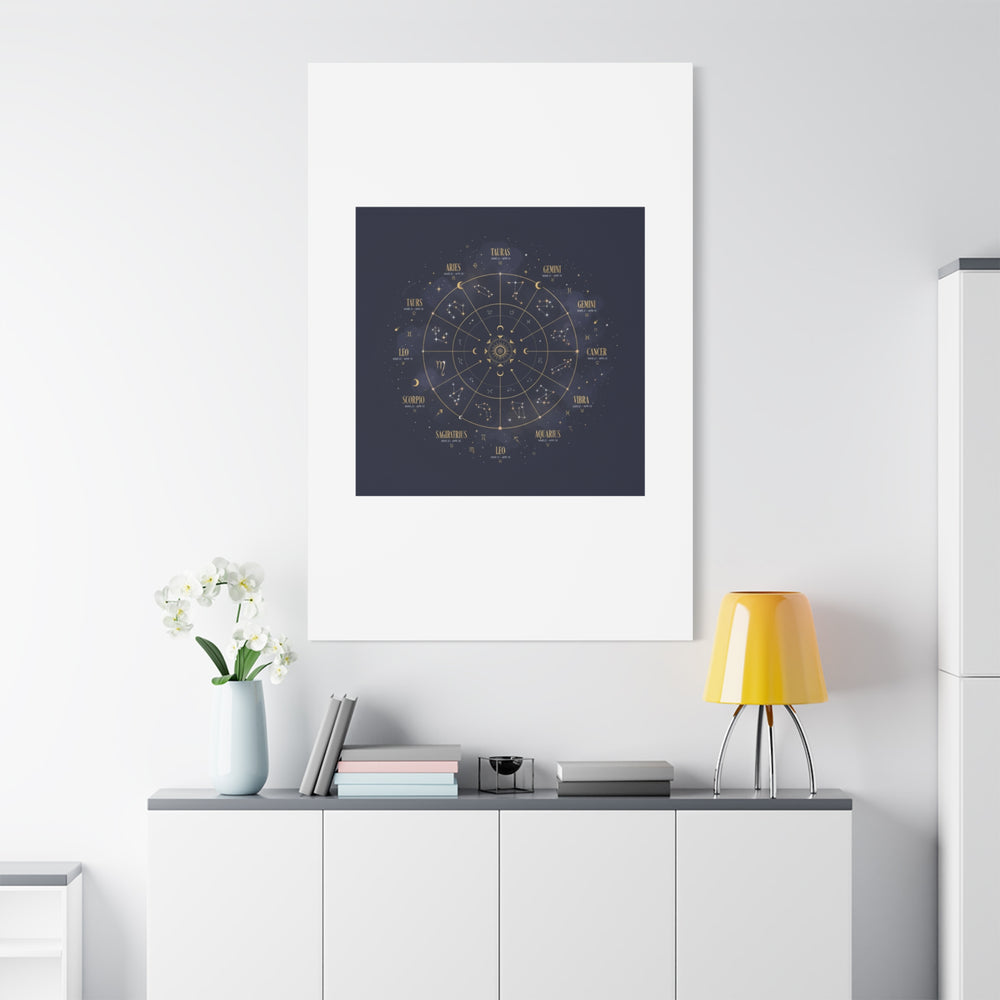 Gold Zodiac Wheel Canvas | Astrology Constellation Art, Cosmic Wall Print