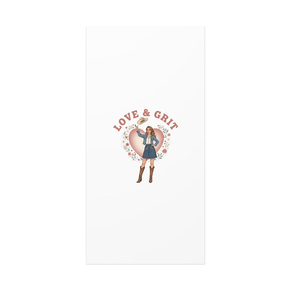 Love & Grit Canvas, Western Valentine Cowgirl Heart Poster | Cowboy Valentine
