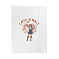 Love & Grit Cowgirl Heart Velveteen Plush Blanket | Western Valentine, Boot Heart Design