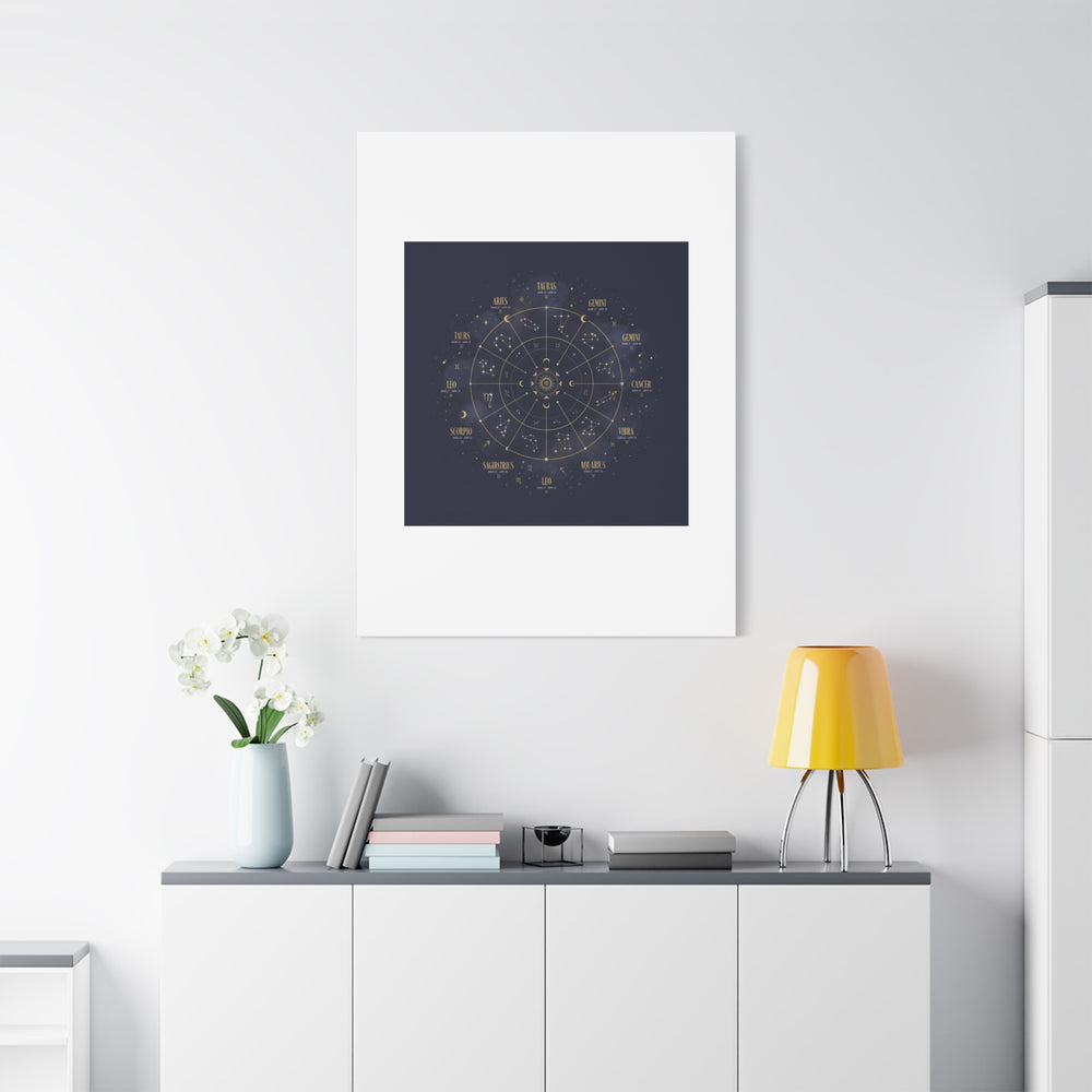 Gold Zodiac Wheel Canvas | Astrology Constellation Art, Cosmic Wall Print