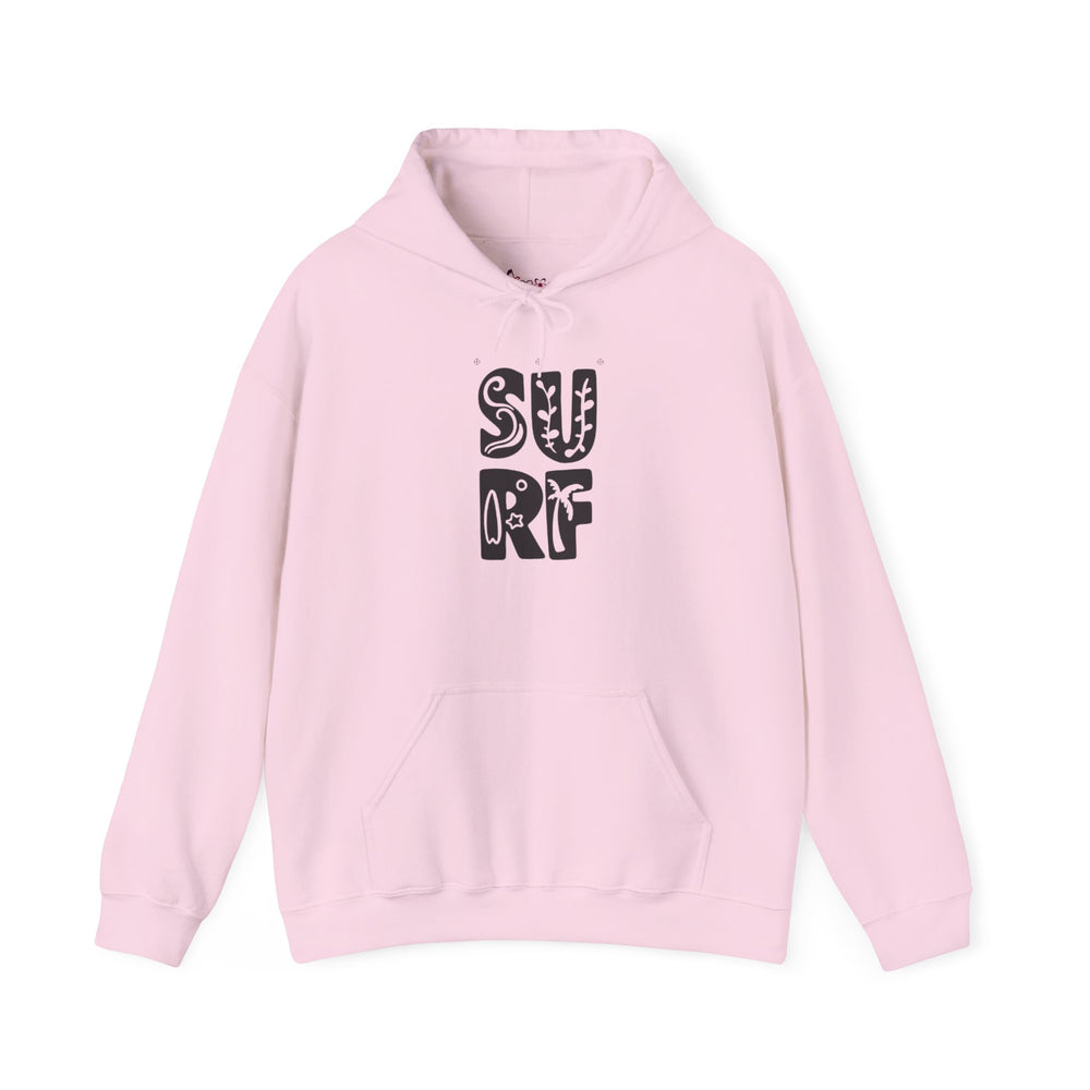 Gildan 18500 | Unisex "SURF" Graphic Hoodie – Retro Typography Design – Premium Soft Fleece Coastal Pullover