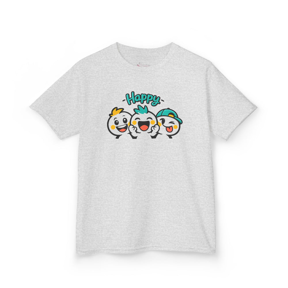 Gildan 5000B | "Happy Trio" Kids' Premium Cotton Graphic Tee | Little Smiles & Winks – Fun Cartoon Kids’ T-Shirt | Joyful Friends Unisex Kids' Summer Graphic Tee