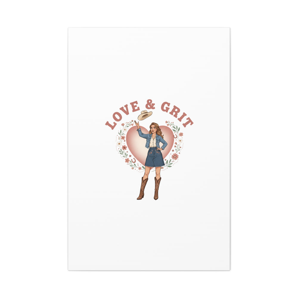 Love & Grit Canvas, Western Valentine Cowgirl Heart Poster | Cowboy Valentine