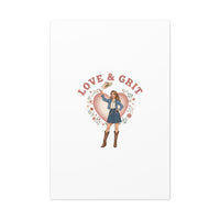 Love & Grit Canvas, Western Valentine Cowgirl Heart Poster | Cowboy Valentine