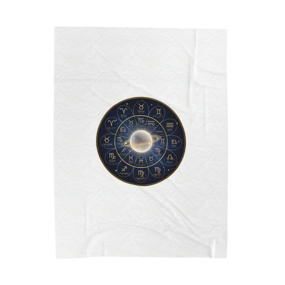 Celestial Zodiac Wheel Velveteen Plush Blanket | Constellation, Metallic Gold