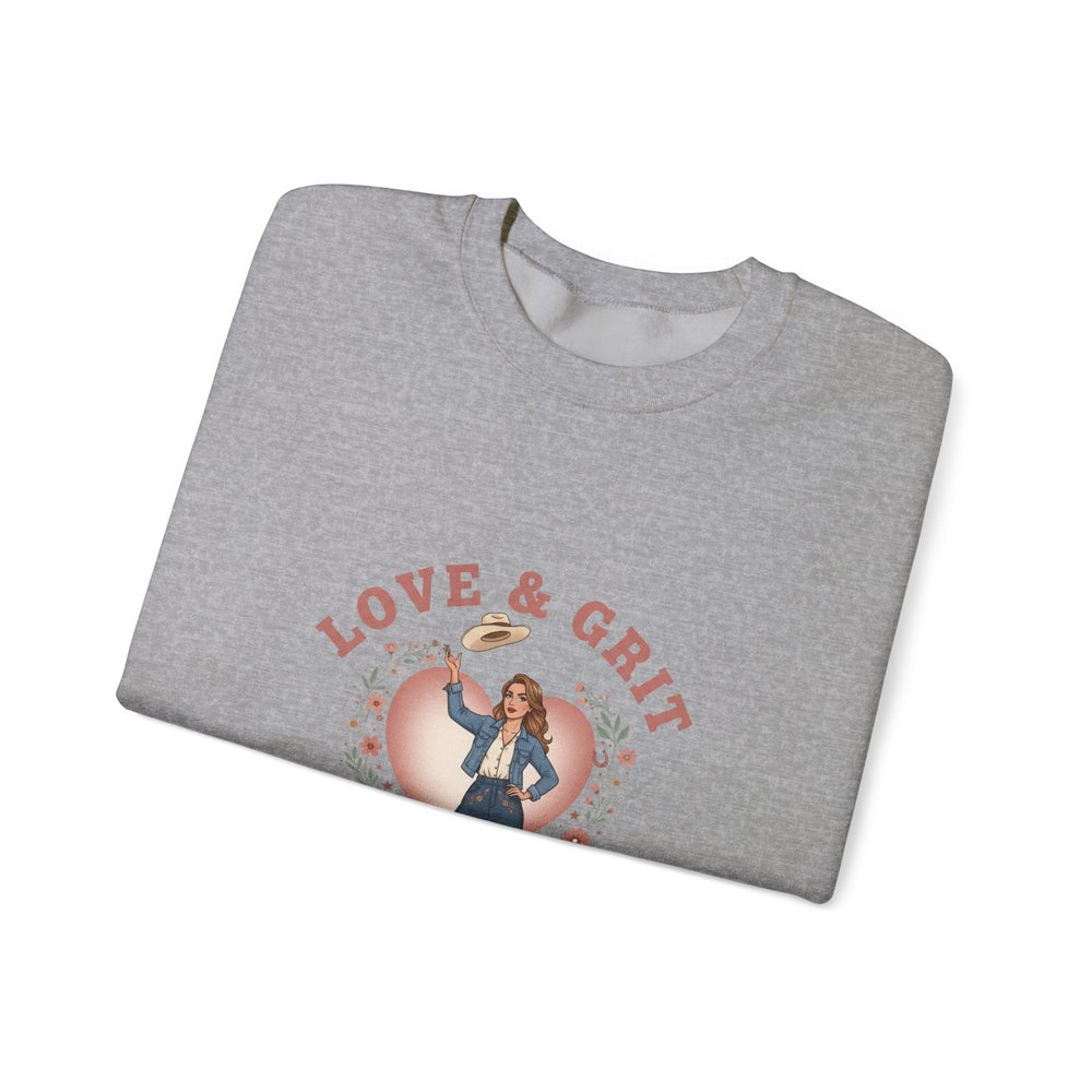 Love & Grit Crewneck Sweatshirt | Western Valentine, Cowgirl Heart Badge