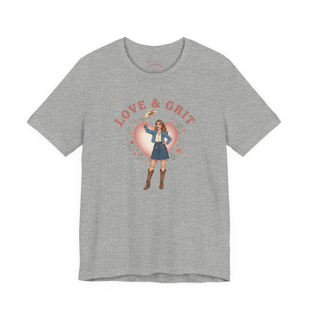 Bella+Canvas3001 | Love & Grit Cowgirl Tee | Western Valentine, Boot Heart Design