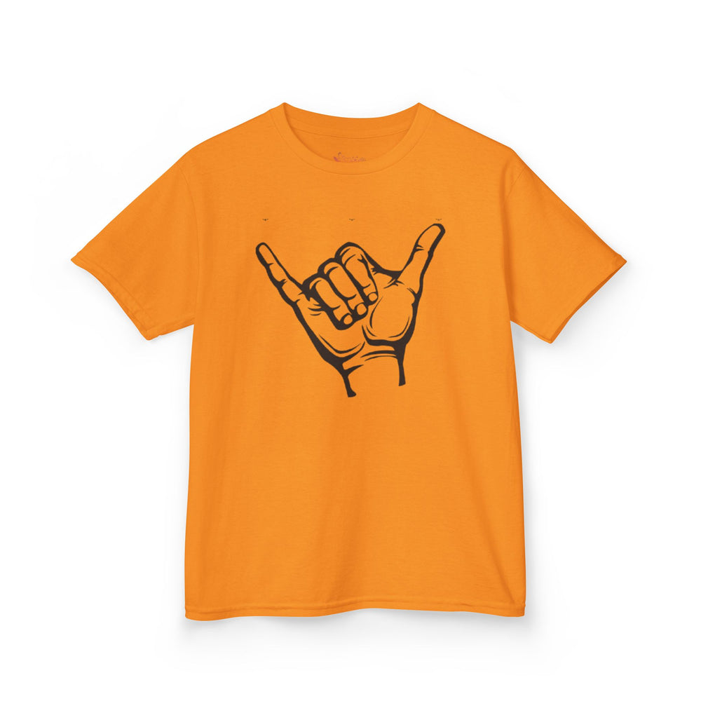Gildan 5000B | Kids' Shaka Hand "Hang Loose" Graphic Tee – Soft Cotton Youth T-Shirt