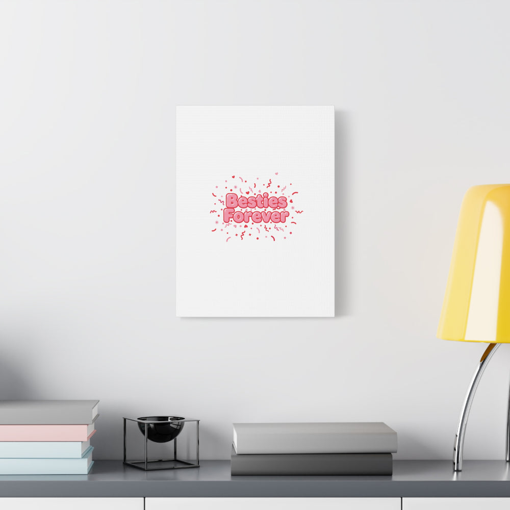 Besties Forever Canvas | Galentine’s Friendship Wall Art, Pink Confetti
